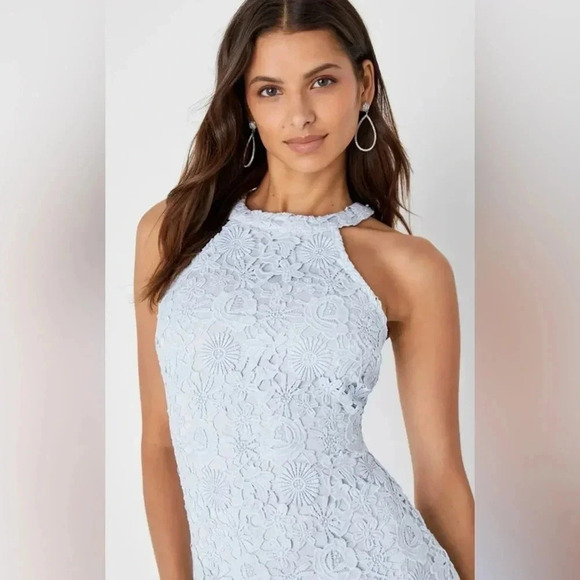 Lulus Love Poem Light Blue Lace Mini Dress NWT - Picture 4 of 6